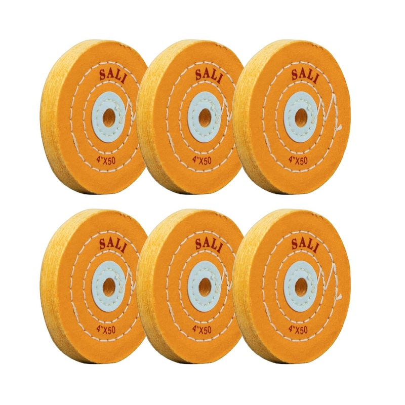 SALI 6 Pack Polishing Wheel for Bench Grinder Buffing Wheel 4 inch Yellow Cotton (50 Ply) for Buffer Polisher Coarse Polish Pad with 1/2 Inch Arbor Hole - Image 1